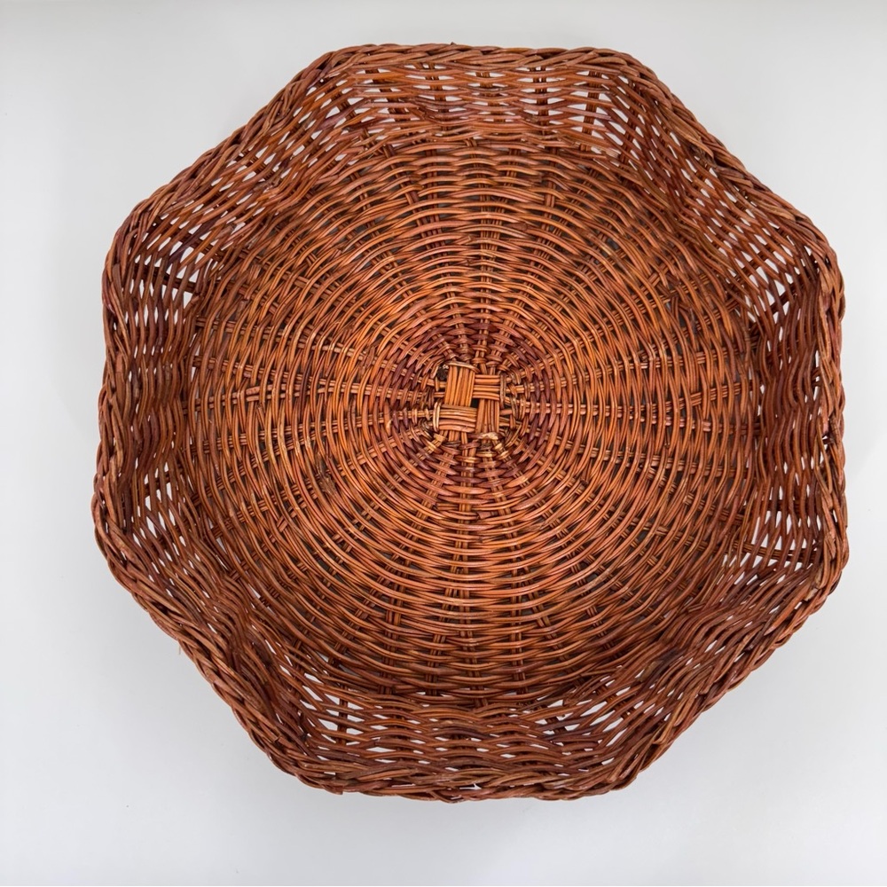 Vintage Brown Braided Edge Woven Hexagon Tray Baskets Home Decor - Picture 7 of 15